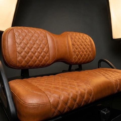 Saddle tan diamond-stitched seats