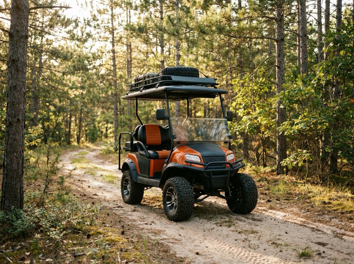 Lifted off-road Trail Boss custom golf cart
